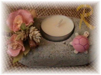 Sasso porta candela · rose rosa